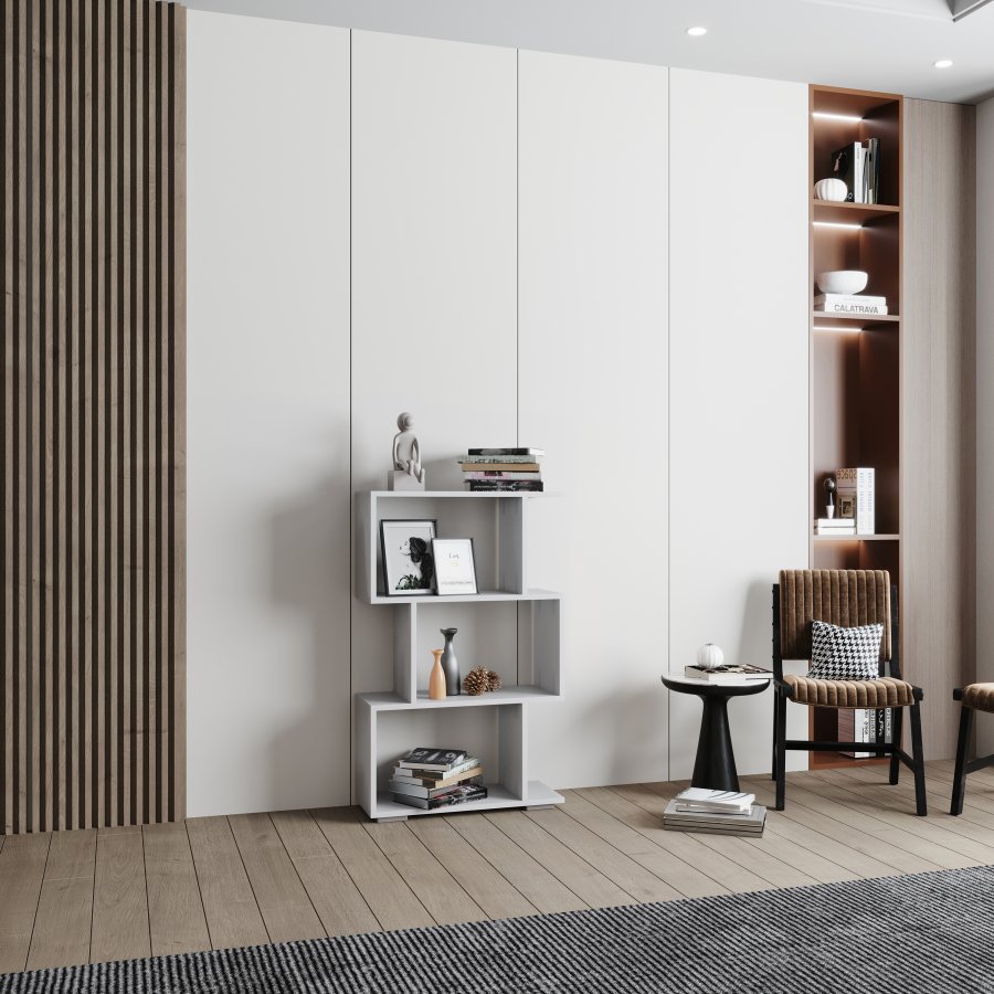 VCM NORDIC Palusa M reol, m. 3 rom - hvitt tre (H:97,4cm x60cm x 23,8cm)