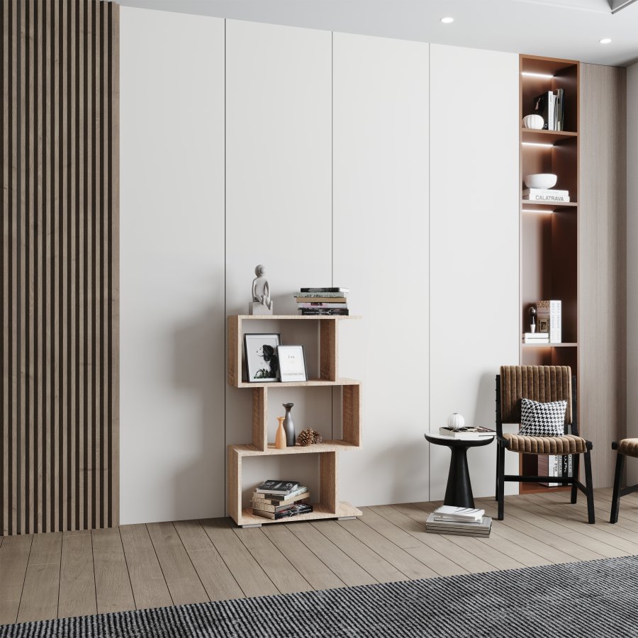 VCM NORDIC Palusa M reol, m. 3 rom - naturlig tre (H:97,4cm x60cm x 23,8cm)