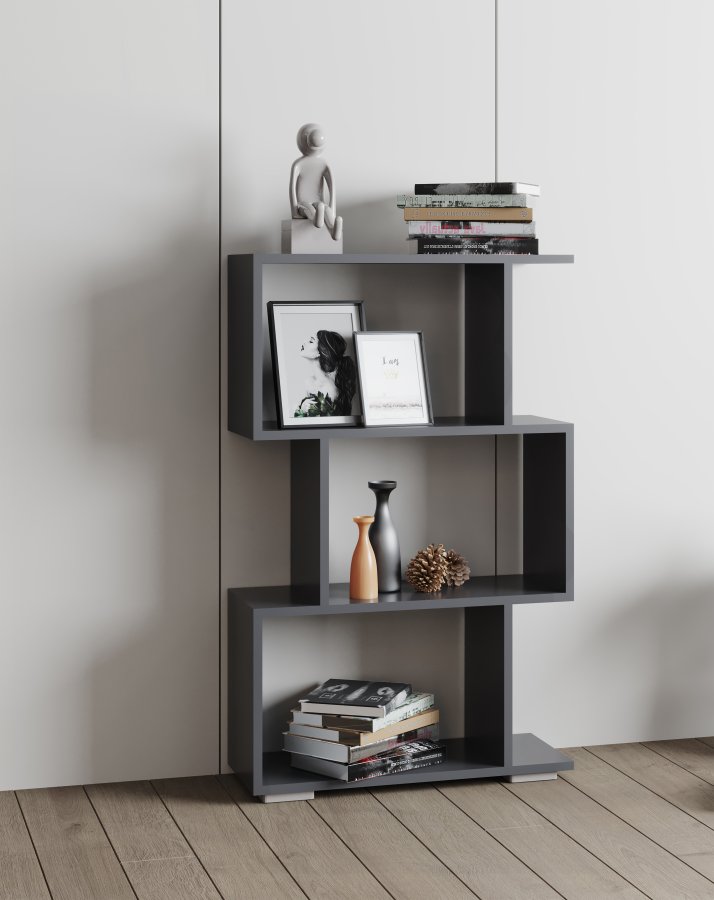 VCM NORDIC Palusa M reol, m. 3 rum - antracitgr tr(H:97,4cm x60cm x 23,8cm)