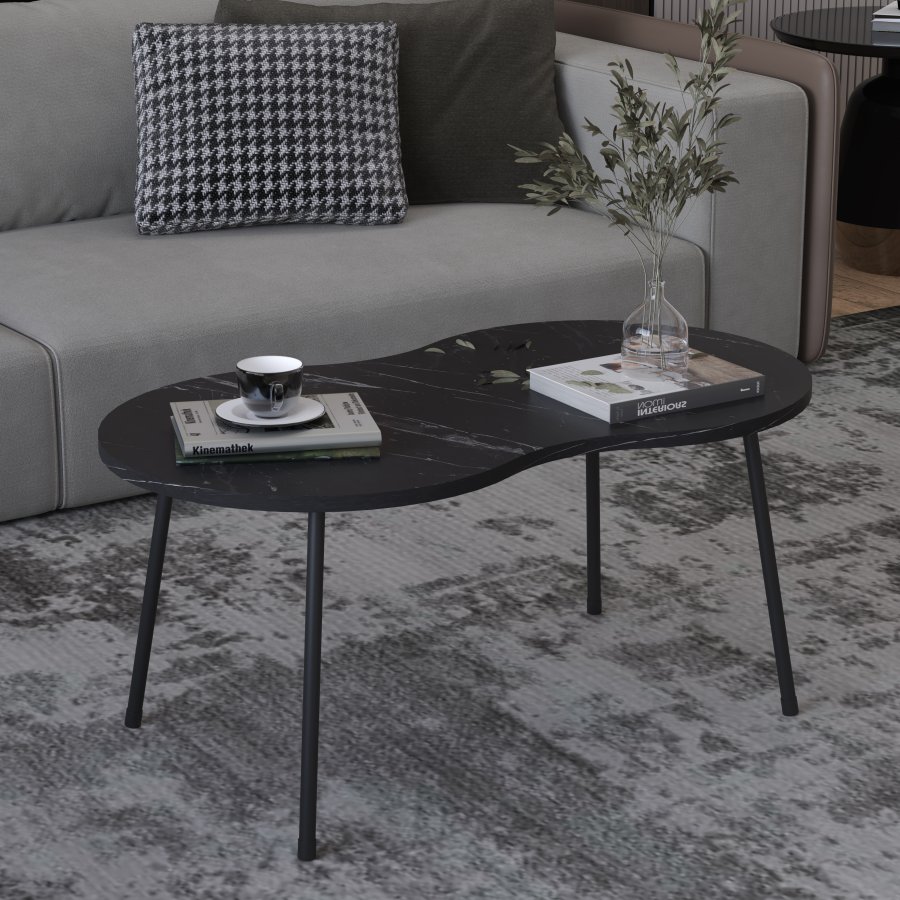 VCM NORDIC Mirola salongbord, med avrundede kanter - svart marmorlook tre (90x41)