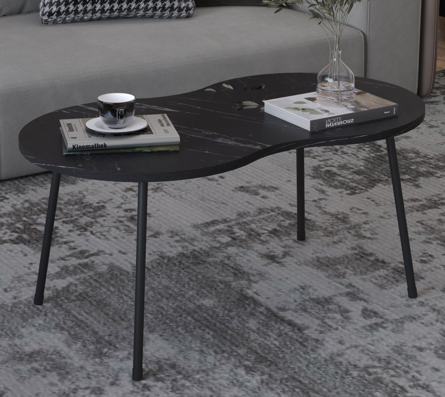 VCM NORDIC Mirola salongbord, med avrundede kanter - svart marmorlook tre (90x41)