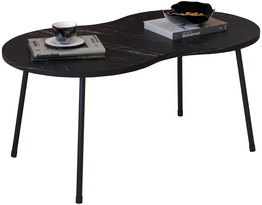 VCM NORDIC Mirola salongbord, med avrundede kanter - svart marmorlook tre (90x41)