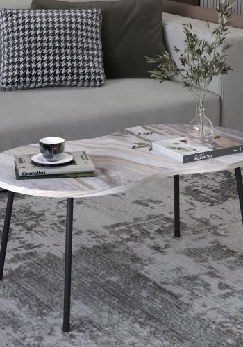 VCM NORDIC Mirola Couchtisch, mit abgerundeten Kanten – Holz in weißer Marmoroptik (90x41)
