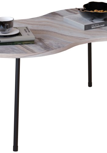 VCM NORDIC Mirola Couchtisch, mit abgerundeten Kanten – Holz in weißer Marmoroptik (90x41)