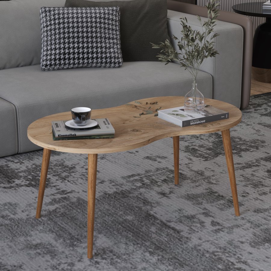 VCM NORDIC Barilo Couchtisch, mit abgerundeten Kanten – Naturholz (90x41)