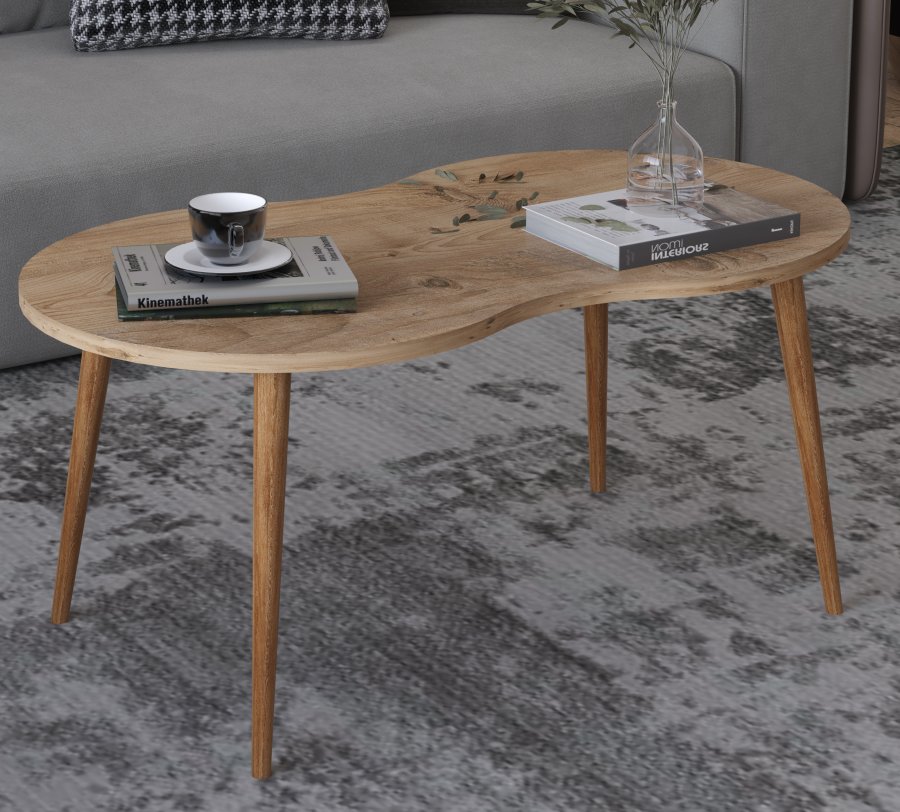 VCM NORDIC Barilo Couchtisch, mit abgerundeten Kanten – Naturholz (90x41)