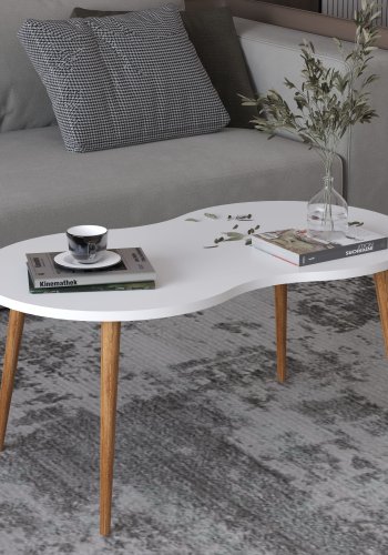 VCM NORDIC Barilo Couchtisch, mit abgerundeten Kanten – Weiß und Naturholz (90x41)