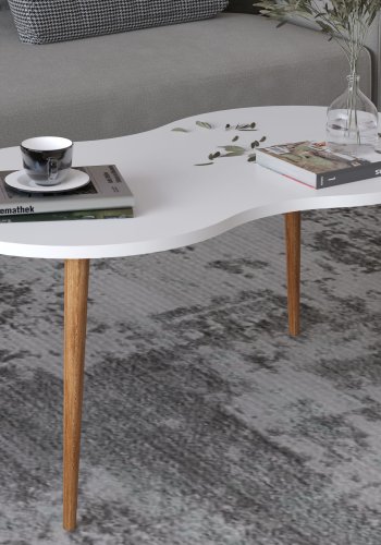 VCM NORDIC Barilo Couchtisch, mit abgerundeten Kanten – Weiß und Naturholz (90x41)