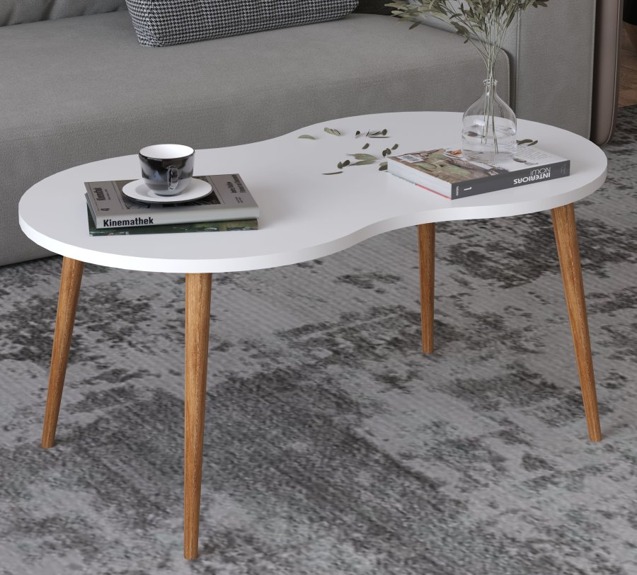 VCM NORDIC Barilo Couchtisch, mit abgerundeten Kanten – Weiß und Naturholz (90x41)