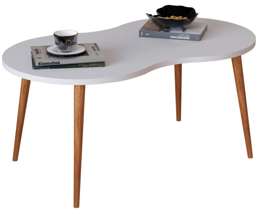 VCM NORDIC Barilo Couchtisch, mit abgerundeten Kanten – Weiß und Naturholz (90x41)