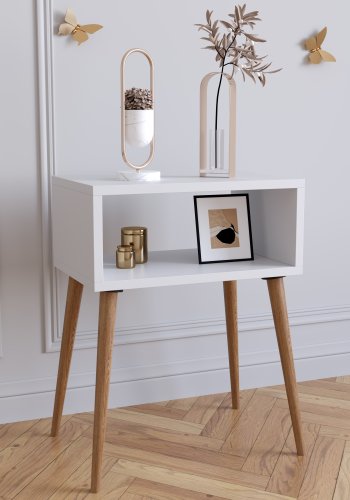 VCM NORDIC Singol M nattbord, m. 1 pent rom - hvitt og naturlig tre (45x30)