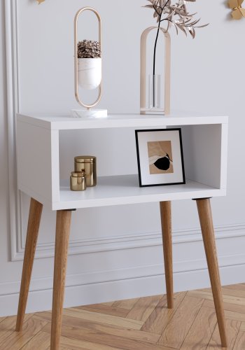 VCM NORDIC Singol M nattbord, m. 1 pent rom - hvitt og naturlig tre (45x30)