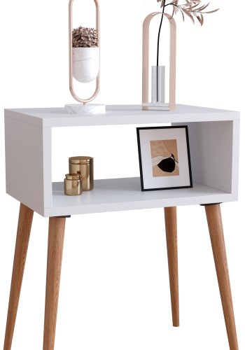 VCM NORDIC Singol M nattbord, m. 1 pent rom - hvitt og naturlig tre (45x30)