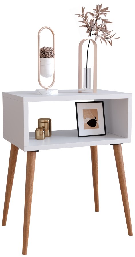 VCM NORDIC Singol M nattbord, m. 1 pent rom - hvitt og naturlig tre (45x30)