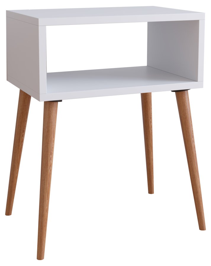 VCM NORDIC Singol M nattbord, m. 1 pent rom - hvitt og naturlig tre (45x30)