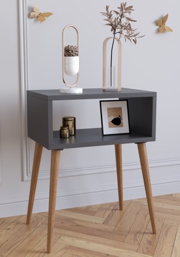 VCM NORDIC Singol M nattbord, m. 1 pent rom - antrasittgr og naturlig tre (45x30)