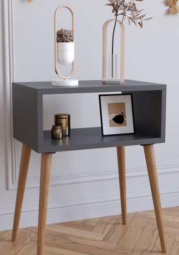 VCM NORDIC Singol M nattbord, m. 1 pent rom - antrasittgr og naturlig tre (45x30)