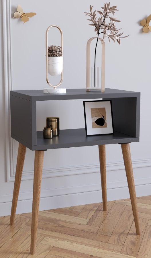 VCM NORDIC Singol M nattbord, m. 1 pent rom - antrasittgr og naturlig tre (45x30)