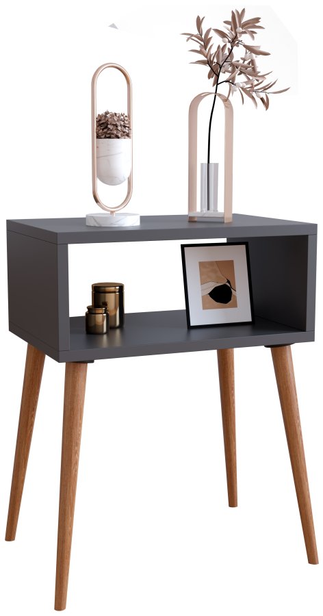 VCM NORDIC Singol M nattbord, m. 1 pent rom - antrasittgr og naturlig tre (45x30)