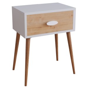 VCM NORDIC Singol L sengebord, m. 1 skuffe - hvid og natur tr (44,5x30)