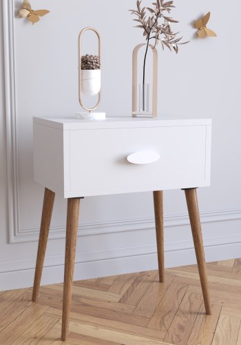 VCM NORDIC Singol L nattbord, m. 1 skuff - hvit og naturlig tre (44,5x30)