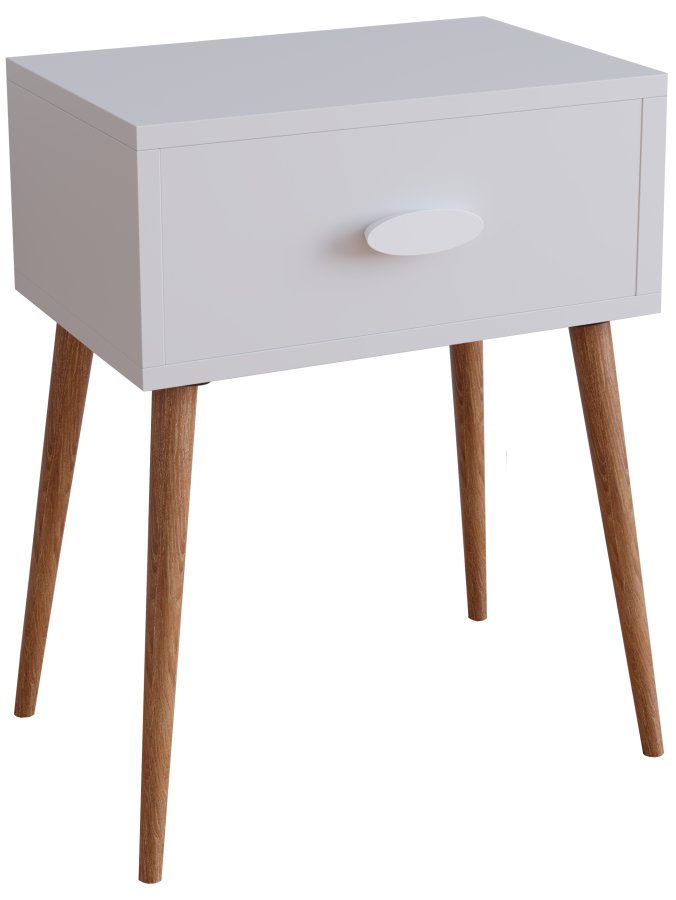 VCM NORDIC Singol L nattbord, m. 1 skuff - hvit og naturlig tre (44,5x30)