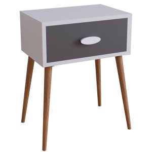 VCM NORDIC Singol L sengebord, m. 1 skuffe - hvid, natur, antracitgr tr (44,5x30)