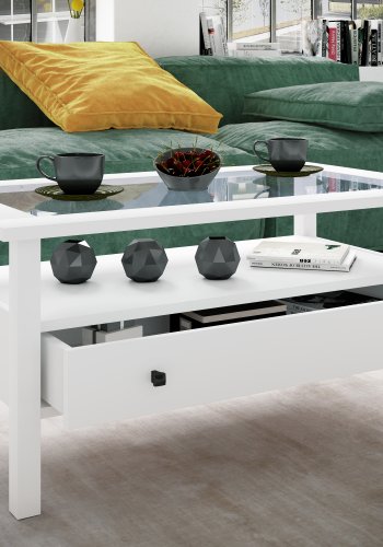 VCM NORDIC Lingis L soffbord, m. 1 lda - glas och vitt tr (90x53,5)