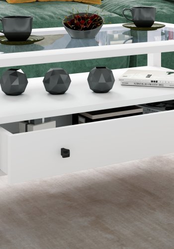 VCM NORDIC Lingis L soffbord, m. 1 lda - glas och vitt tr (90x53,5)