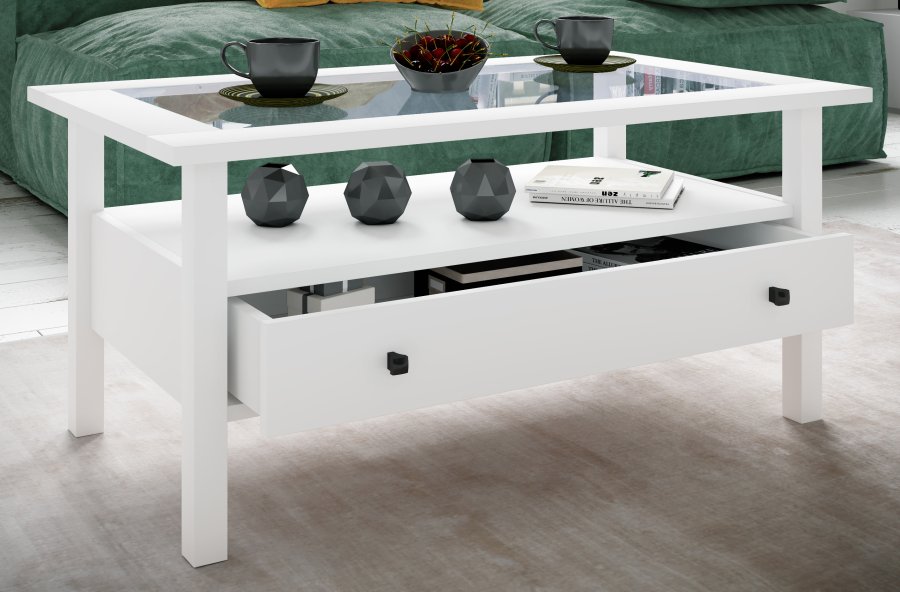 VCM NORDIC Lingis L soffbord, m. 1 lda - glas och vitt tr (90x53,5)