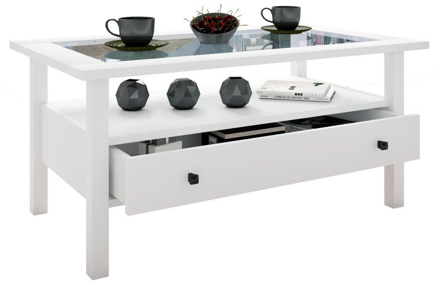 VCM NORDIC Lingis L soffbord, m. 1 lda - glas och vitt tr (90x53,5)