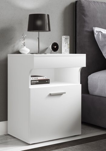VCM NORDIC Slepal M nattbord, m. 1 dr, 1 rom, 1 hylle - hvitt tre (45x39)
