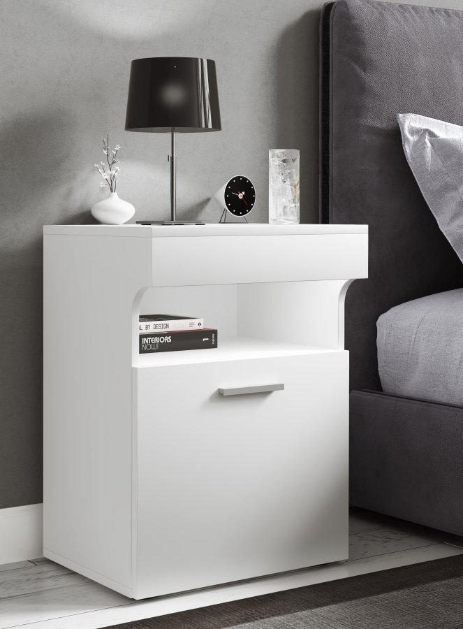 VCM NORDIC Slepal M nattbord, m. 1 dr, 1 rom, 1 hylle - hvitt tre (45x39)