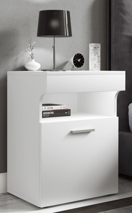 VCM NORDIC Slepal M nattbord, m. 1 dr, 1 rom, 1 hylle - hvitt tre (45x39)