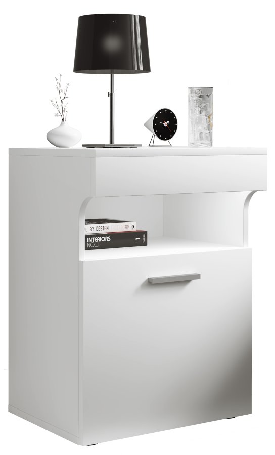 VCM NORDIC Slepal M nattbord, m. 1 dr, 1 rom, 1 hylle - hvitt tre (45x39)