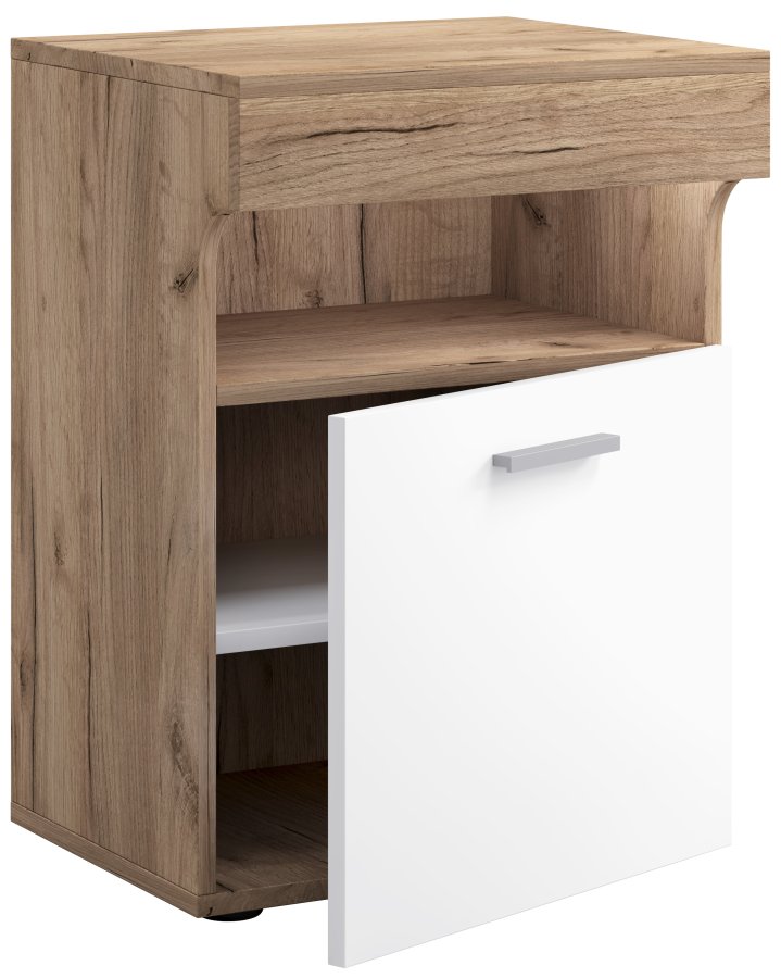 VCM NORDIC Slepal M Nachttisch, m. 1 Tür, 1 Fach, 1 Ablage - Weiß und Naturholz (45x39)