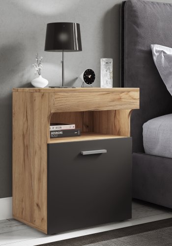 VCM NORDIC Slepal M nattbord, m. 1 dr, 1 rom, 1 hylle - hvit, naturlig, antrasittgr tre (45x39)
