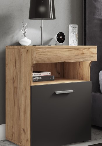 VCM NORDIC Slepal M nattbord, m. 1 dr, 1 rom, 1 hylle - hvit, naturlig, antrasittgr tre (45x39)