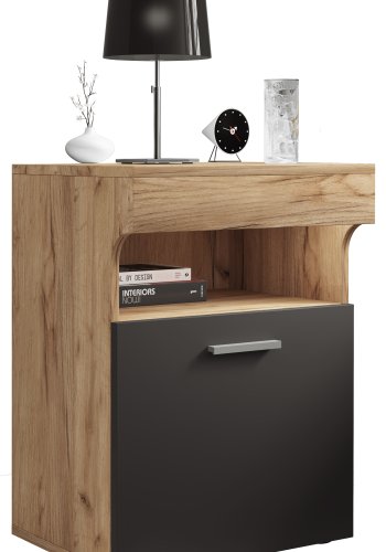 VCM NORDIC Slepal M nattbord, m. 1 dr, 1 rom, 1 hylle - hvit, naturlig, antrasittgr tre (45x39)