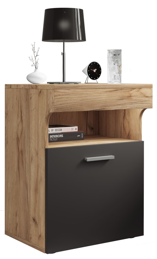 VCM NORDIC Slepal M nattbord, m. 1 dr, 1 rom, 1 hylle - hvit, naturlig, antrasittgr tre (45x39)