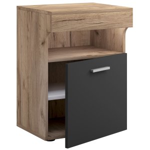 VCM NORDIC Slepal M sengebord, m. 1 lge, 1 rum, 1 hylde - hvid, natur, antracitgr tr (45x39)