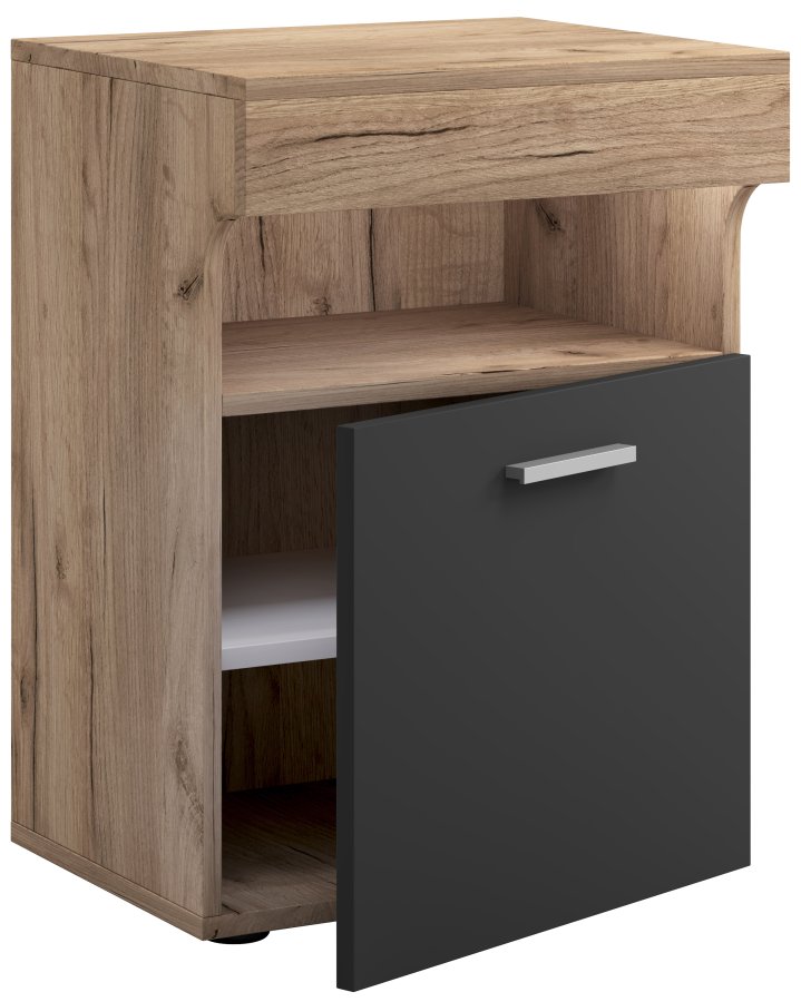 VCM NORDIC Slepal M nattbord, m. 1 dr, 1 rom, 1 hylle - hvit, naturlig, antrasittgr tre (45x39)