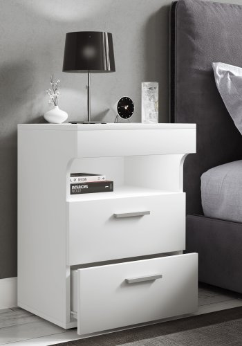 VCM NORDIC Slepal L nattbord, m. 1 rom, 2 skuffer - hvitt tre (45x39)