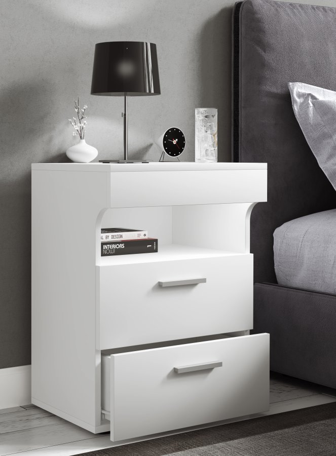 VCM NORDIC Slepal L nattbord, m. 1 rom, 2 skuffer - hvitt tre (45x39)