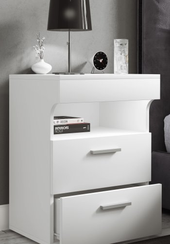 VCM NORDIC Slepal L nattbord, m. 1 rom, 2 skuffer - hvitt tre (45x39)