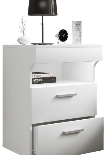 VCM NORDIC Slepal L nattbord, m. 1 rom, 2 skuffer - hvitt tre (45x39)