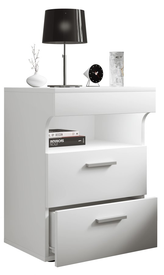 VCM NORDIC Slepal L nattbord, m. 1 rom, 2 skuffer - hvitt tre (45x39)