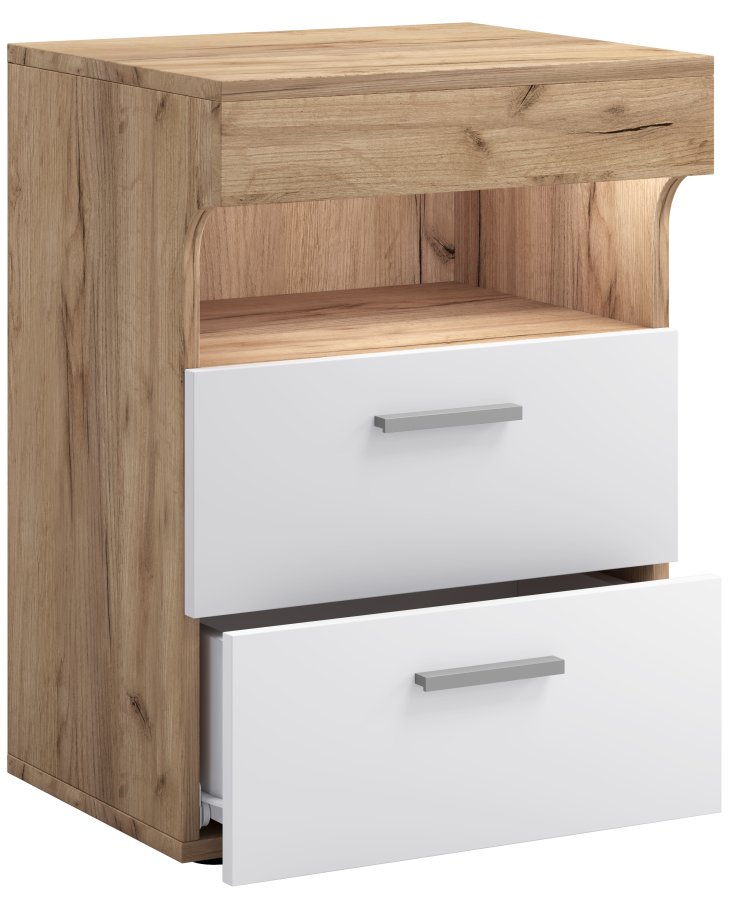 VCM NORDIC Slepal L nattbord, m. 1 rom, 2 skuffer - hvitt og naturlig tre (45x39)