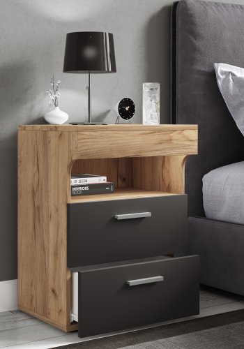 VCM NORDIC Slepal L Nachttisch, m. 1 Fach, 2 Schubladen - Weiß und Naturholz (45x39)