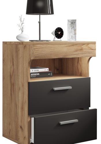 VCM NORDIC Slepal L Nachttisch, m. 1 Fach, 2 Schubladen - Weiß und Naturholz (45x39)